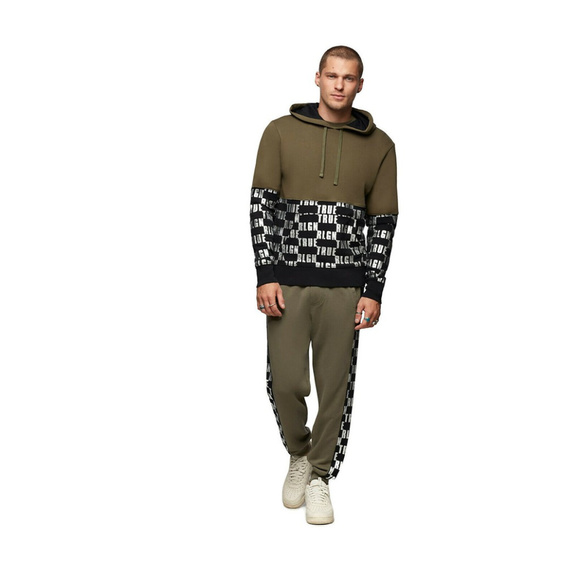 True Religion Men's Monogram Logo Panel Hoodie Sweatshirt in Black/Militant Gree - Picture 4 of 4